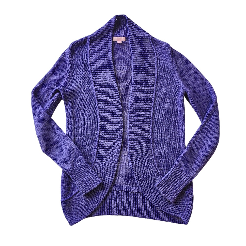 Lilly Pulitzer Amalie Purple Open Front Shawl Collar Knit Cardigan Sweater Small